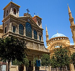 Mohammad Al-Amin Mosque and Saint George Maronite Cathedral sit side by side in Beirut's central district
