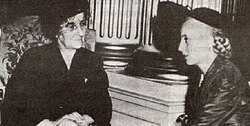 On 9 April 1951, Golda Meir, then Labor Minister of Israel, met with Perón to thank her for the aid that the Eva Perón Foundation had given Israel.[83]