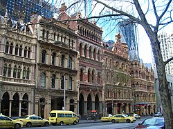 Victorian era buildings on Collins Street, preserved by setting skyscrapers back from the street.
