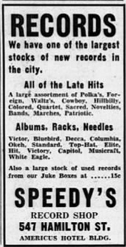 A record shop advertisement from 1943