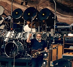 Members of the Grateful Dead perform at Red Rocks Amphitheatre in Colorado on August 11, 1987.