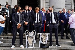 Modrić in a trophy presentation ceremony in front of Almudena Cathedral in May 2022
