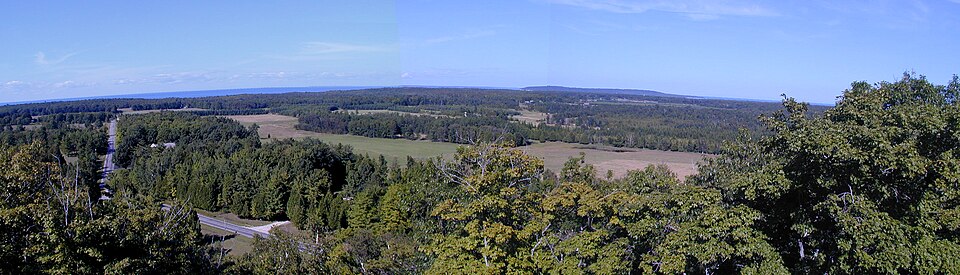 View from the north through the east from the currently closed[11] lookout tower at Mountain Park near center of island.