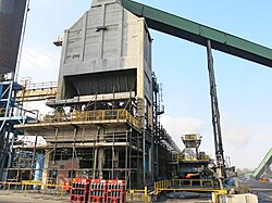 The Monckton Coke Works in operation discharging glowing coke from one of the bank of ovens on the left in 2013