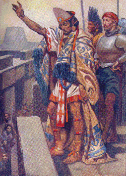 Moctezuma Xocoyotzin under the control of the conquistadors
