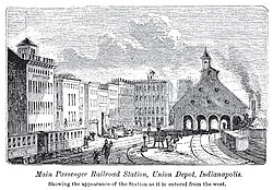 The city's first union station opened in 1853 (pictured). The current Indianapolis Union Station opened on the site in 1888.