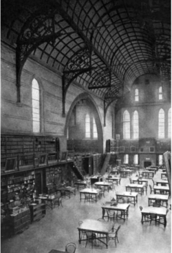 Madison Avenue campus library interior, 1904
