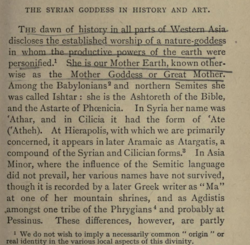 Earlier scholars were less reluctant to draw connections among the numerous similarly-named great goddesses.[44] Langdon says ʔ-th-r-t is "surely the same" as Babylonian Ašratu, West Semitic Aširtu, and Ašerat in Ras Shamra.[45]