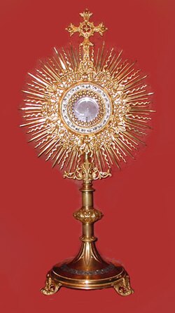 Neo-Gothic "solar" monstrance used for Benediction.