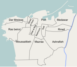 Map of the 12 quarters of Beirut