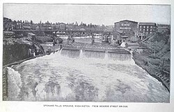 Industrial development along the Spokane Falls in the late 1800s.