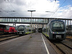 Two Coradia Continental EMUs of agilis towards Ingolstadt in the Bavarian section of Ulm station