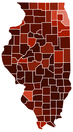 Map of counties in Illinois by racial plurality, per the 2020 U.S. census Non-Hispanic White 40–50% 50–60% 60–70% 70–80% 80–90% 90%+