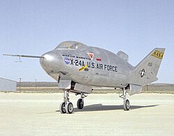 The Martin Aircraft Company X-24 built as part of a 1963 to 1975 experimental US military program
