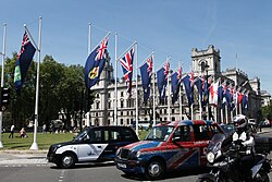 Overseas Territories flags in Parliament Square in 2013