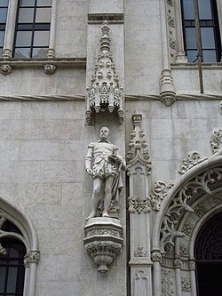 Statue of the Portuguese poet Luís de Camões at the entrance of the Royal Portuguese Cabinet of Reading in Rio de Janeiro