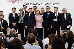 Mercosur and EU leaders in June 2019. The European Union–Mercosur Free Trade Agreement would form one of the world's largest free trade areas.