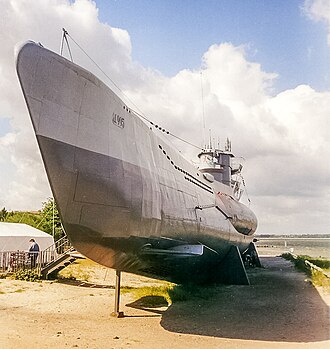 U-995, a typical VIIC/41 U-boat on display at the Laboe Naval Memorial near Kiel, Germany