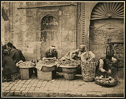 A characteristic group of street merchants of Constantinople, ca. 1870-1920; from the Nicholas Catsimpoolas Collection of the Boston Public Library