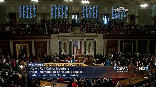 Opening of the 112th Congress in the House of Representatives chamber, January 5, 2011