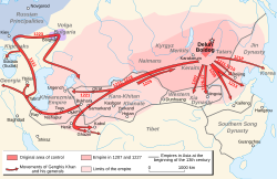 Routes taken by Mongol invaders, 13th century AD