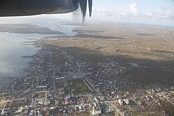 An aerial view of Guiuan, the town where the typhoon made its first landfall
