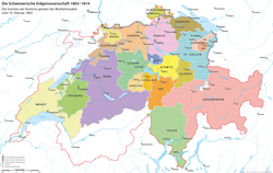 Swiss Confederation following the 1803 Act of Mediation, with the modern canton of Aargau formed