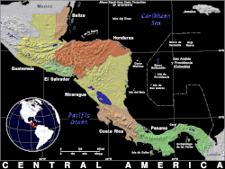 Central American geography with country borders