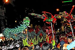 A dragon dance performance, done to welcome Tết Nguyên Đán in Ho Chi Minh City, 2009