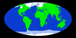 Map of Earth as it appeared 1 million years ago during the Pleistocene epoch, Calabrian stage