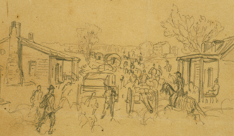 Contemporary drawing of military movements in the Battle of Big Bethel, by Alfred Waud