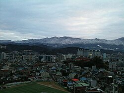 Skyline of Wonju, which is the biggest city in Yeongseo region