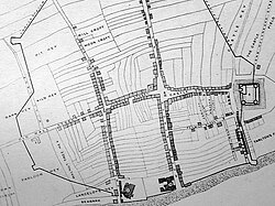 A map of Liverpool's original seven streets (north to the left)