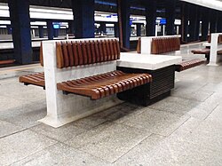 Marble bench in Warszawa Centralna railway station in Poland (1975).