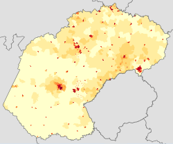 Population density in the Free State <1 /km² 1–3 /km² 3–10 /km² 10–30 /km² 30–100 /km² 100–300 /km² 300–1000 /km² 1000–3000 /km² >3000 /km²