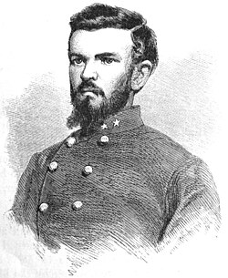 Lt. Col. William Chapman, who with six shots emptied five Yankee saddles, wood engraving 1867[16]