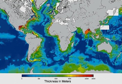 Thickness of marine sediments