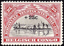 Dutch-language variant of a Belgian Congo postage stamp showing colonial expeditions