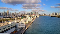 PortMiami, the world's largest cruise ship port and headquarters for many of the world's largest cruise companies, seen from the docked MSC Magnifica cruise ship in March 2024.