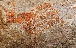The oldest known figurative painting is a depiction of a bull that was discovered in the Lubang Jeriji Saléh cave in Indonesia. It was painted 40,000–52,000 years ago or earlier.