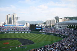 Sajik Baseball Stadium in Busan. Baseball is one of the most popular sports in South Korea.
