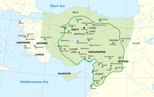 The Hittite New Kingdom and its zone of influence (political and cultural) during the 14th and the 13th centuries BCE