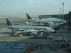 Qatar Airways aircraft on the apron of Hamad International Airport