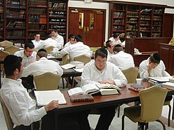 Partial view of the beis medrash (study hall) during seder in 2011