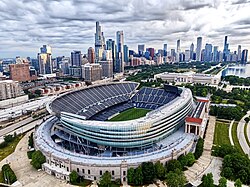Soldier Field after interior rebuild, with maintained exterior below.