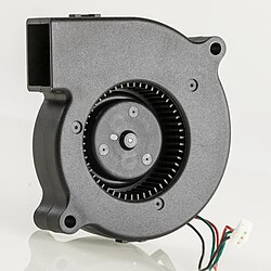 A typical centrifugal fan found inside ultrasonic humidifiers.