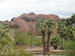 Papago Park is home to the Desert Botanical Garden, Hole-in-the-Rock butte and Phoenix Zoo