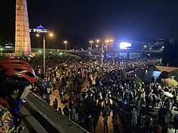 Hundreds of protesters obstructing traffic at Heroes Square