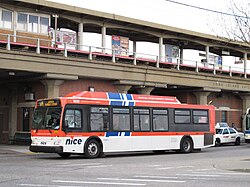 A NICE bus at Freeport LIRR station in 2012, the first year of operation as NICE