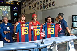 Xavi (right) with Carles Puyol and Ronaldinho at NASA's Johnson Space Center in 2006